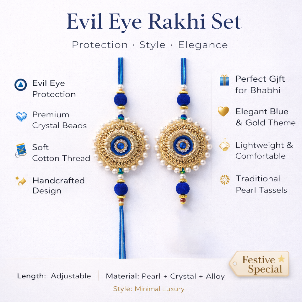 Gold-Wired Evil Eye Bhai-Bhabhi Rakhi Set