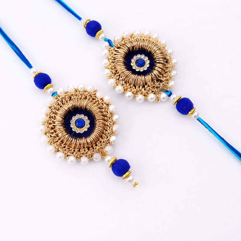 Gold-Wired Evil Eye Bhai-Bhabhi Rakhi Set