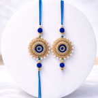 Gold-Wired Evil Eye Bhai-Bhabhi Rakhi Set