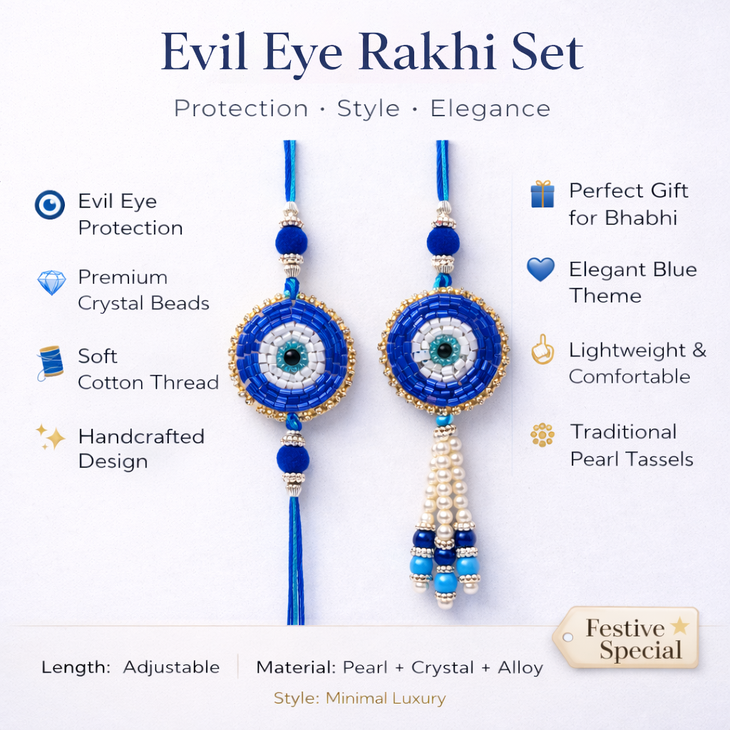 Circular Beaded Evil Eye Bhai-Bhabhi Rakhi Set
