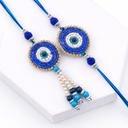 Circular Beaded Evil Eye Bhai-Bhabhi Rakhi Set