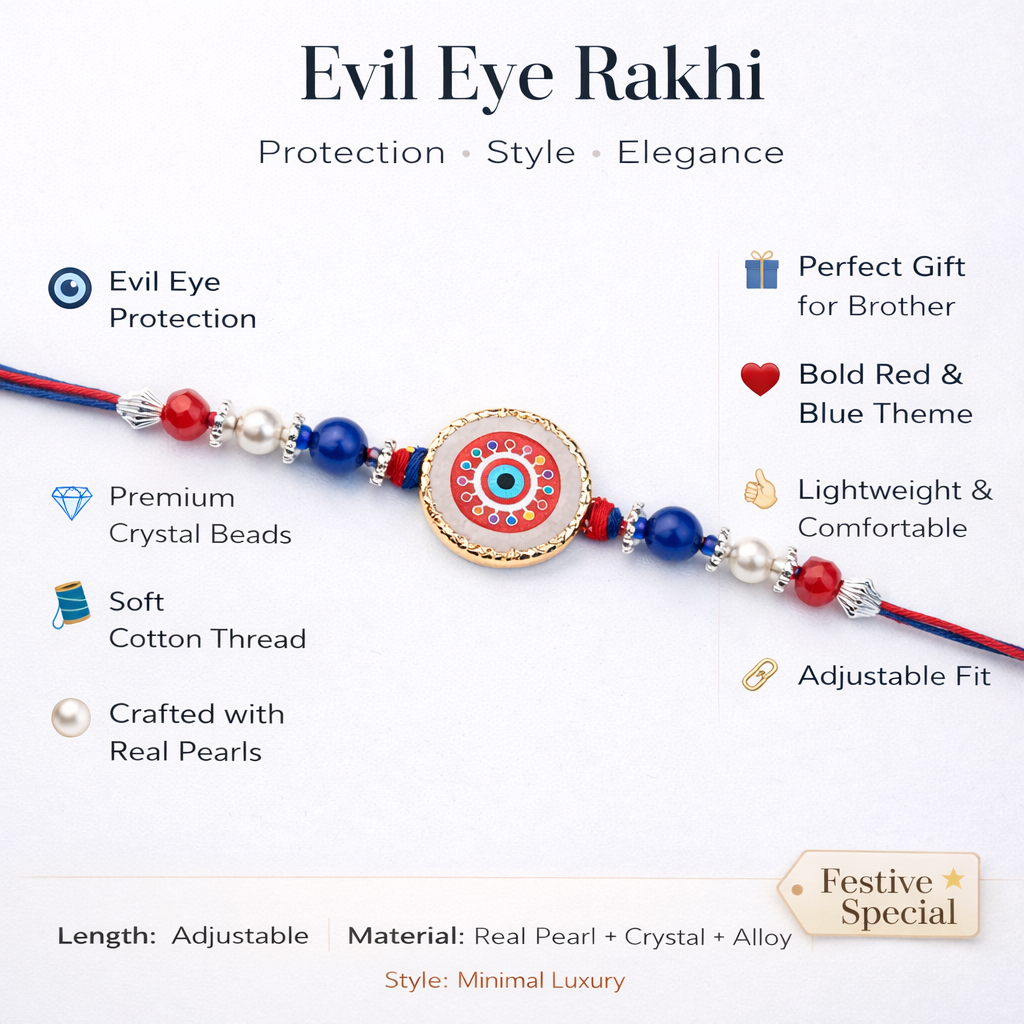 Circular Dial Red and Blue Evil Eye Rakhi
