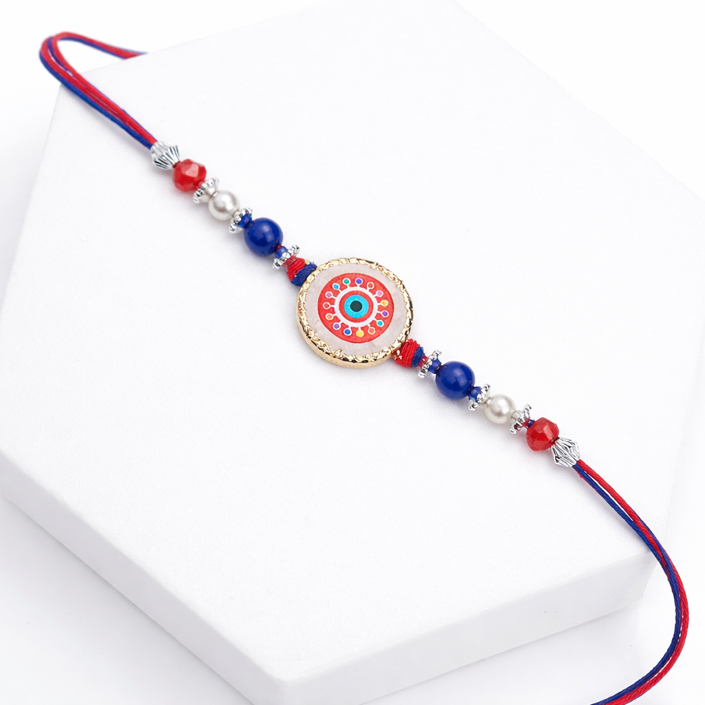 Circular Dial Red and Blue Evil Eye Rakhi