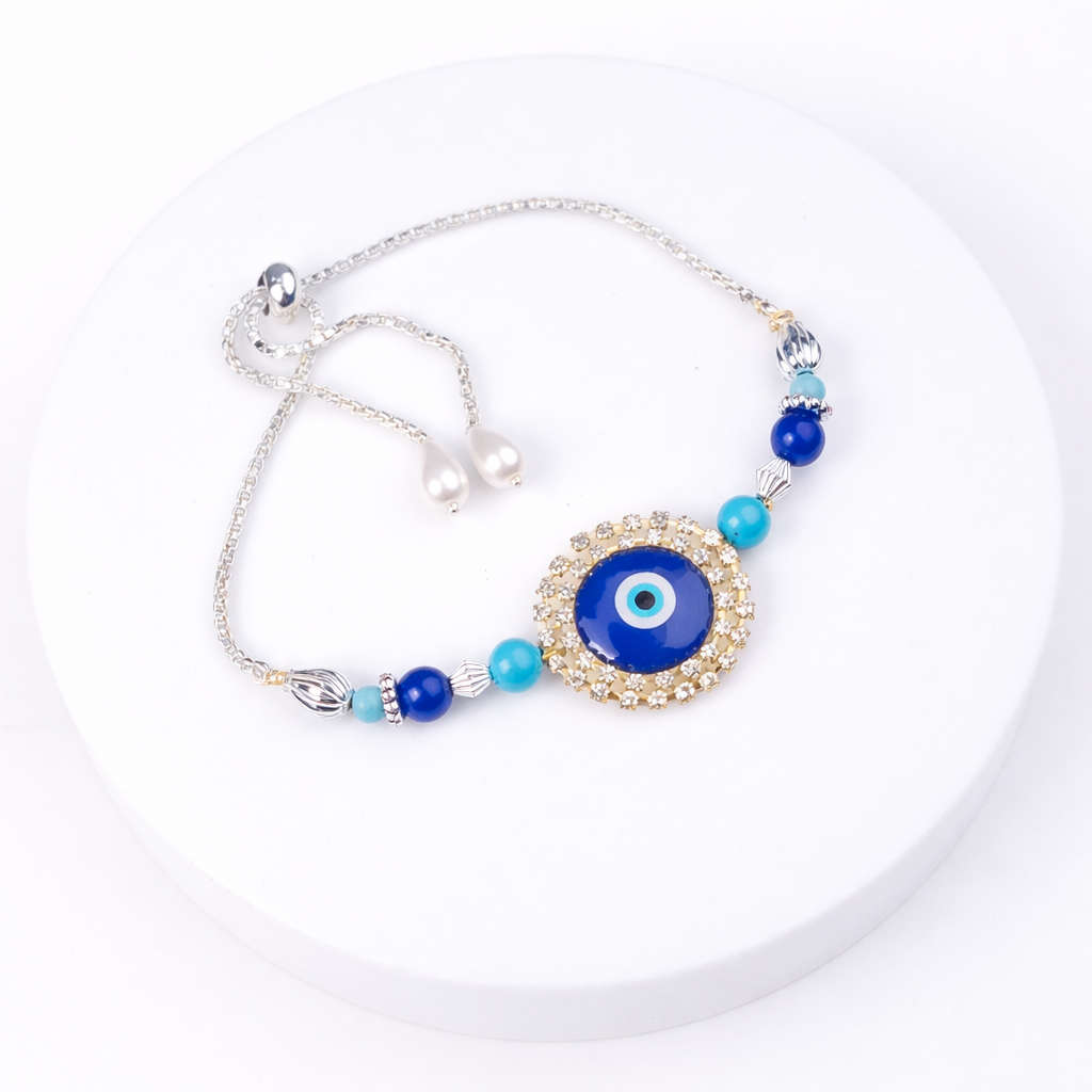 Blue Evil Eye Bhaiya Bhabhi Bracelet Set