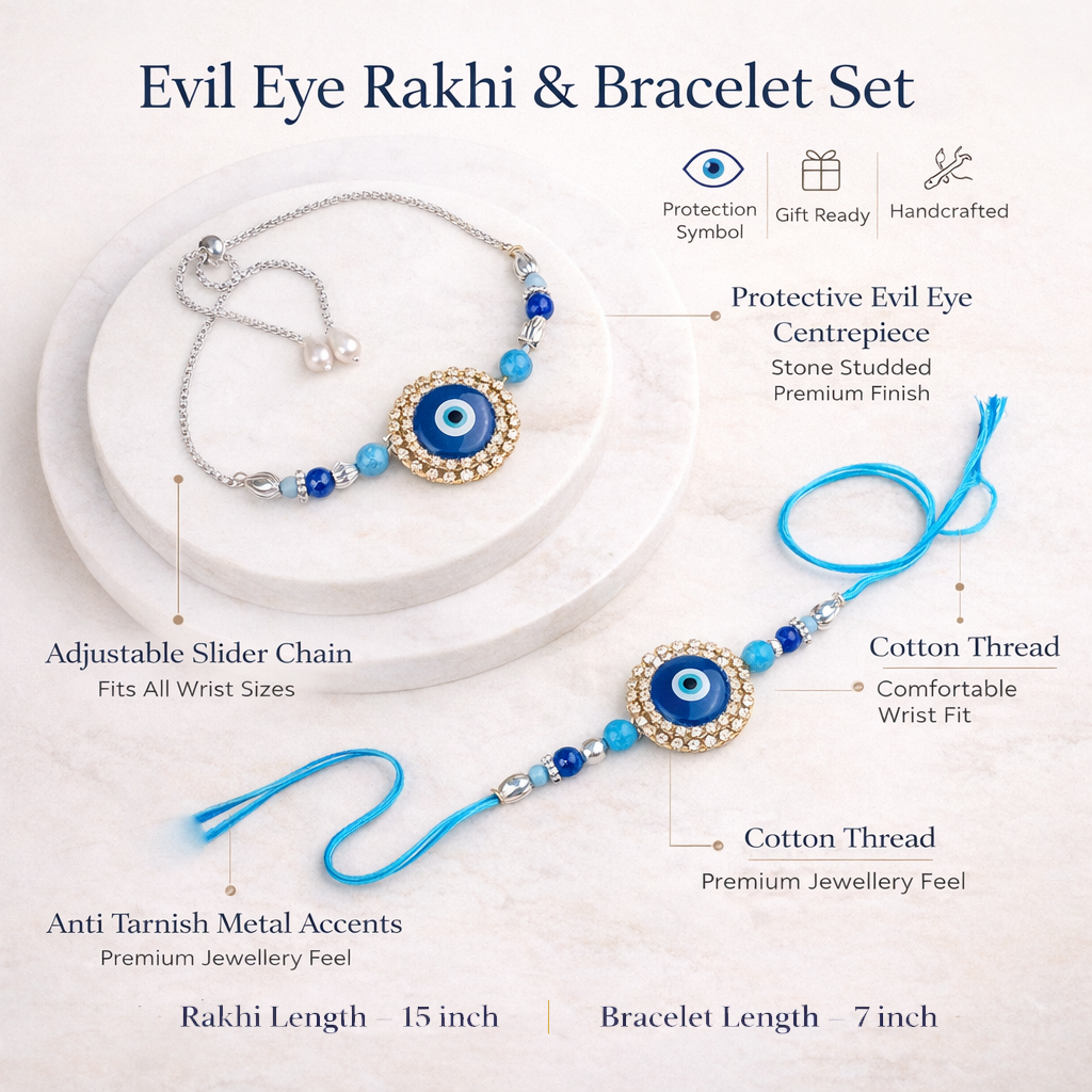 Blue Evil Eye Bhaiya Bhabhi Bracelet Set
