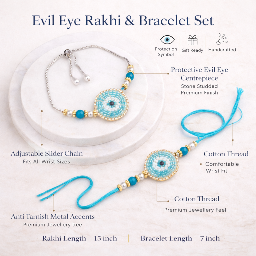 Turquoise Evil Eye Bhaiya Bhabhi Bracelet Set