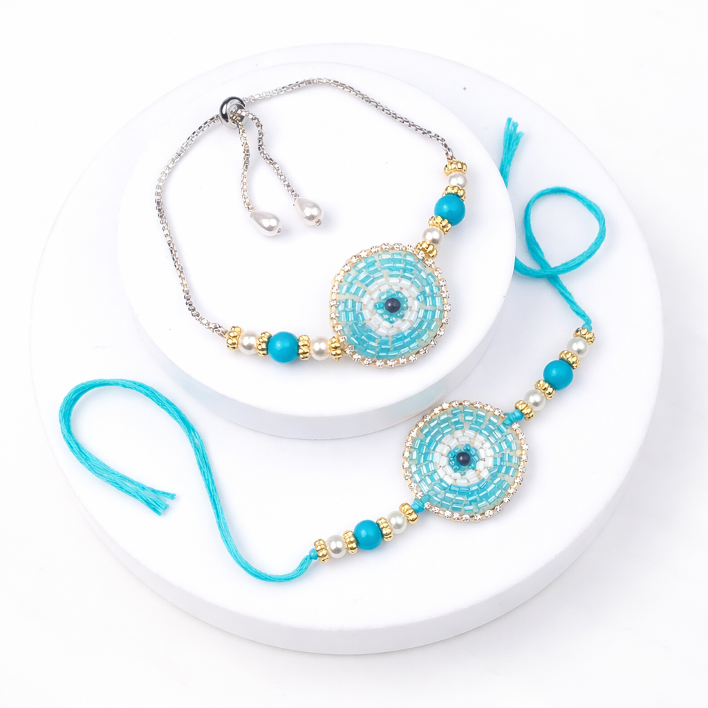 Turquoise Evil Eye Bhaiya Bhabhi Bracelet Set