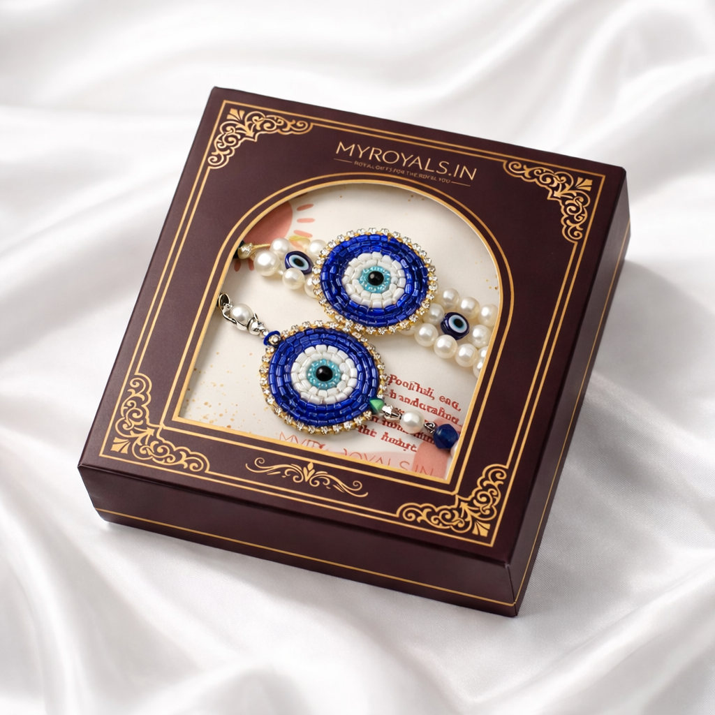 Evil Eye Pearl Bhaiya Bhabhi Rakhi Bracelet Set