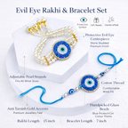 Evil Eye Pearl Bhaiya Bhabhi Rakhi Bracelet Set