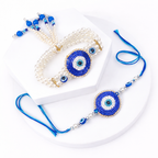 Evil Eye Pearl Bhaiya Bhabhi Rakhi Bracelet Set