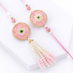 Circular Pink Beaded Evil Eye Bhai-Bhabhi Rakhi Set