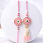 Circular Pink Beaded Evil Eye Bhai-Bhabhi Rakhi Set