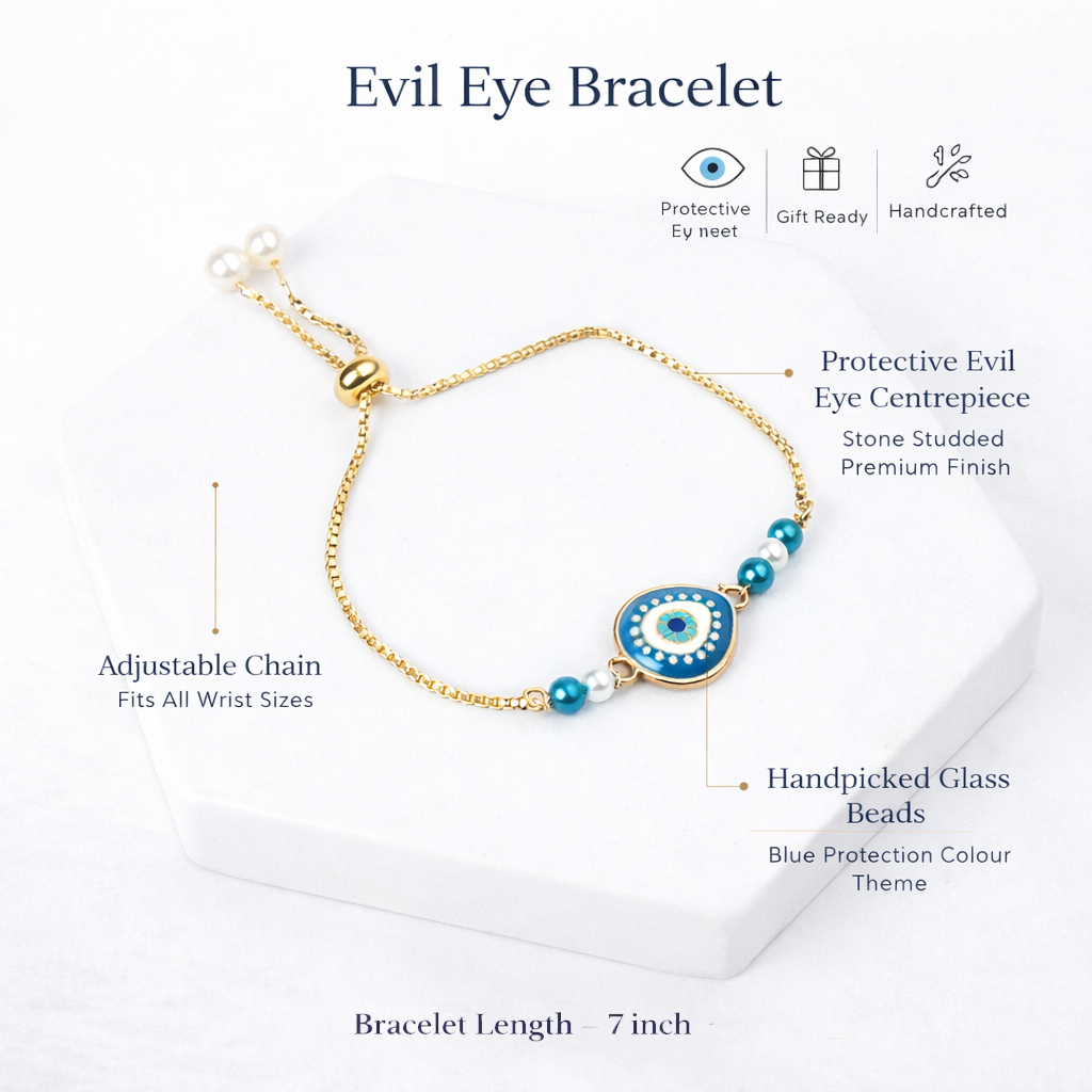 Evil Eye Gold Chain Bracelet Rakhi