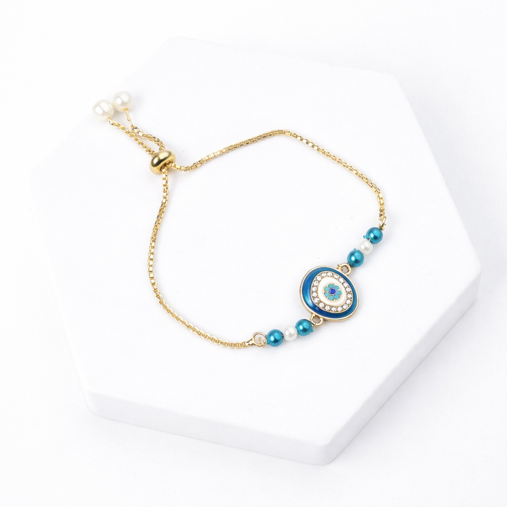 Evil Eye Gold Chain Bracelet Rakhi