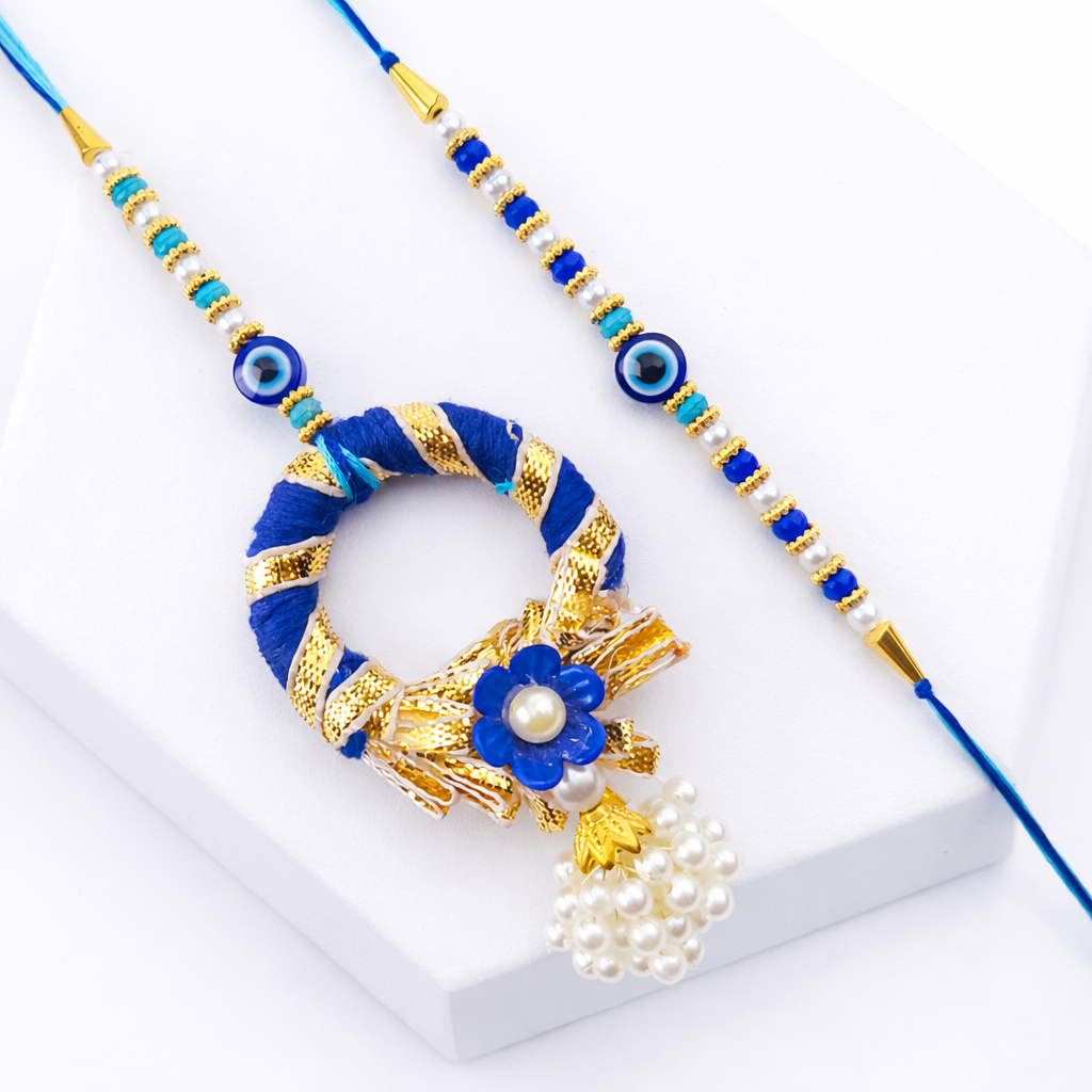 Evil Eye Bhai-Bhabhi Rakhi Set with Wreath Lumba