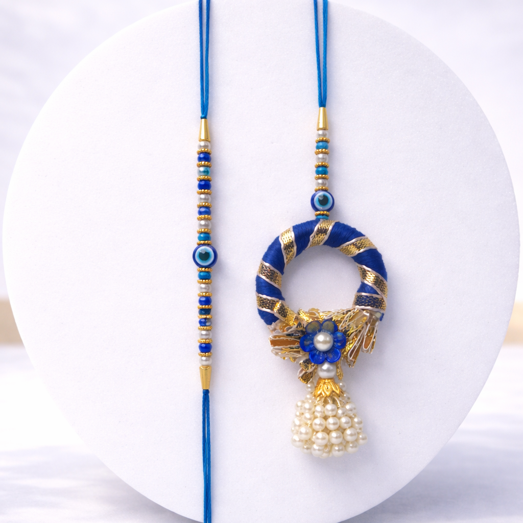 Evil Eye Bhai-Bhabhi Rakhi Set with Wreath Lumba