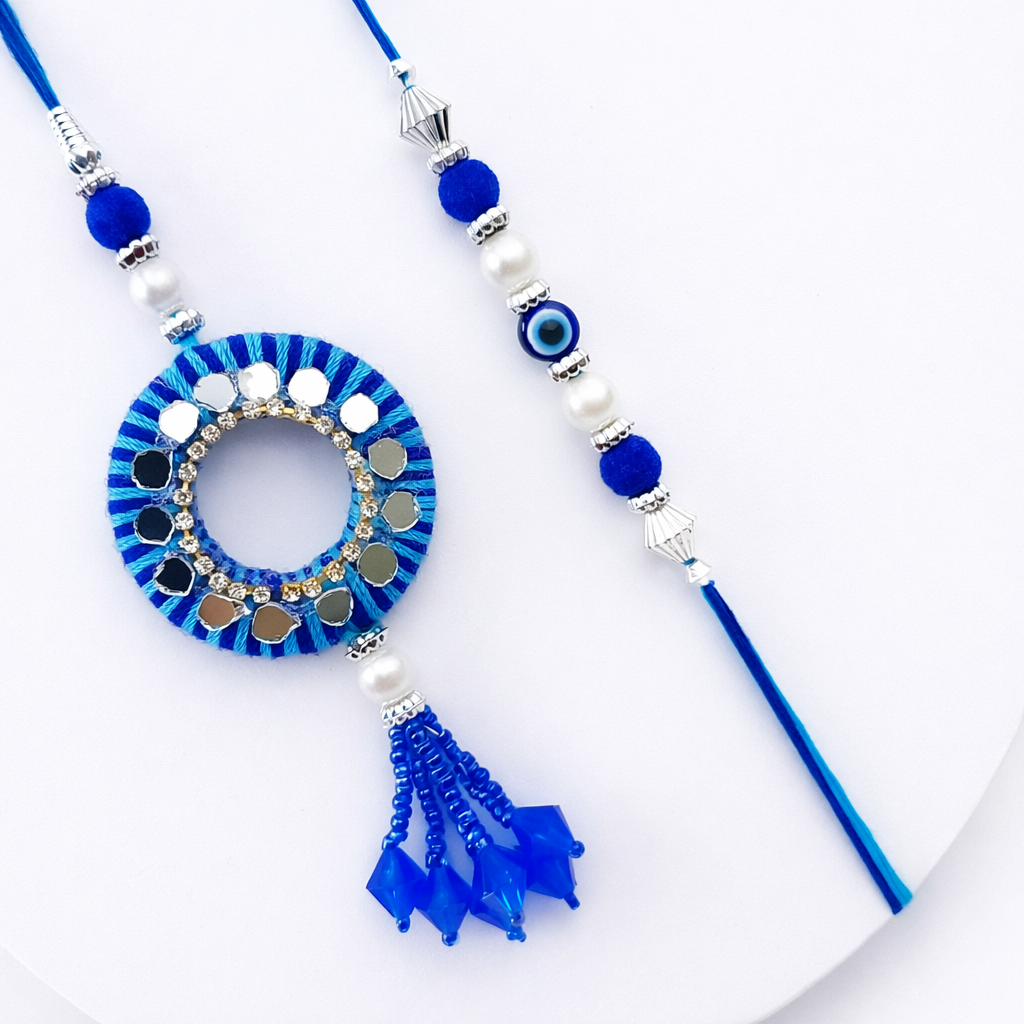 Mirror-Work Evil Eye Bhai-Bhabhi Rakhi Set