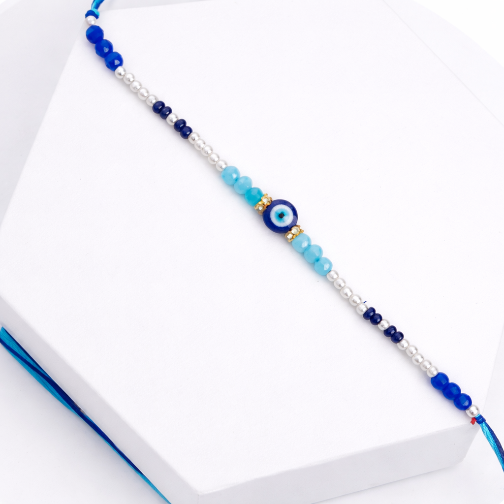 Minimalist Evil Eye Beaded Designer Rakhi