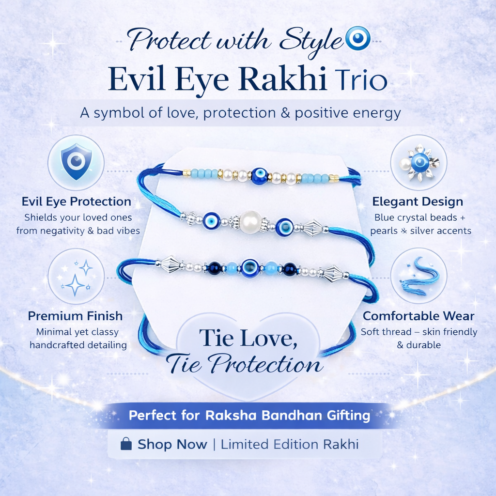 Triple Evil Eye and Pearl Beaded Rakhi Set