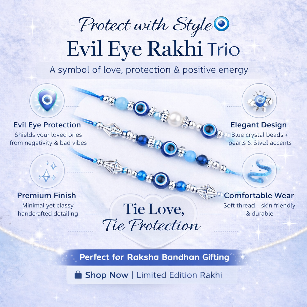 Evil Eye and Bead Designer Rakhi Set of 3