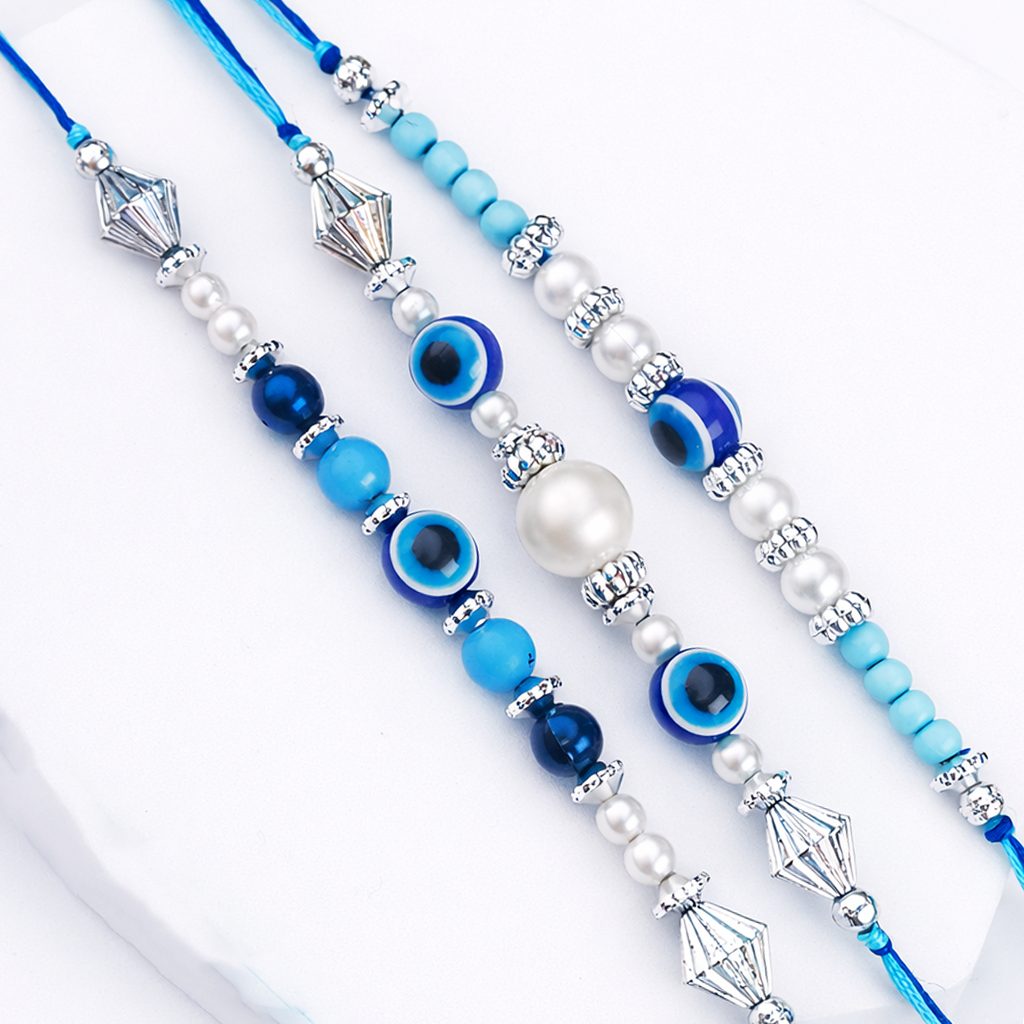 Evil Eye and Bead Designer Rakhi Set of 3