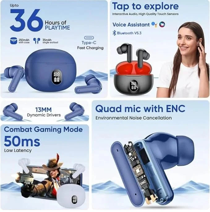 Pro-Series Wireless Earbuds – HD Stereo Sound & Smart LED Battery Display