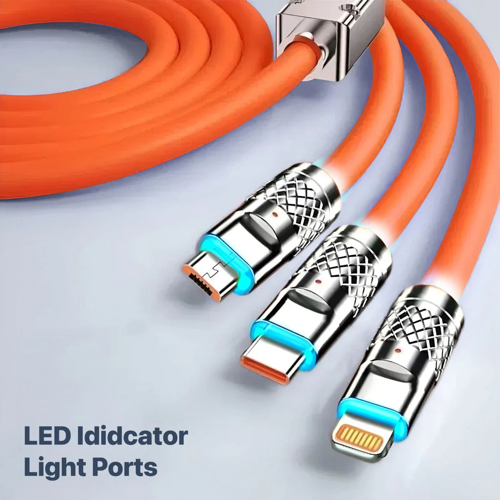 Universal 3-in-1 Fast Charging Cable – 120W High-Speed Liquid Silicone