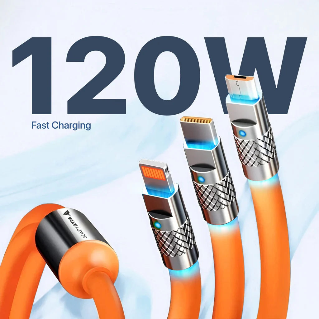 Universal 3-in-1 Fast Charging Cable – 120W High-Speed Liquid Silicone