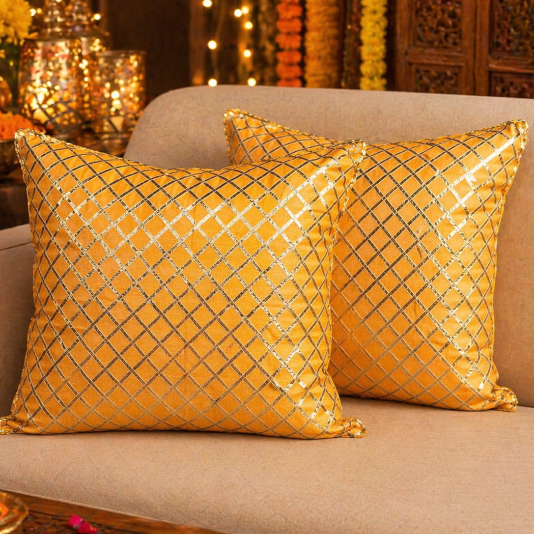 Premium Orange Gold Cushion Covers Set of 2