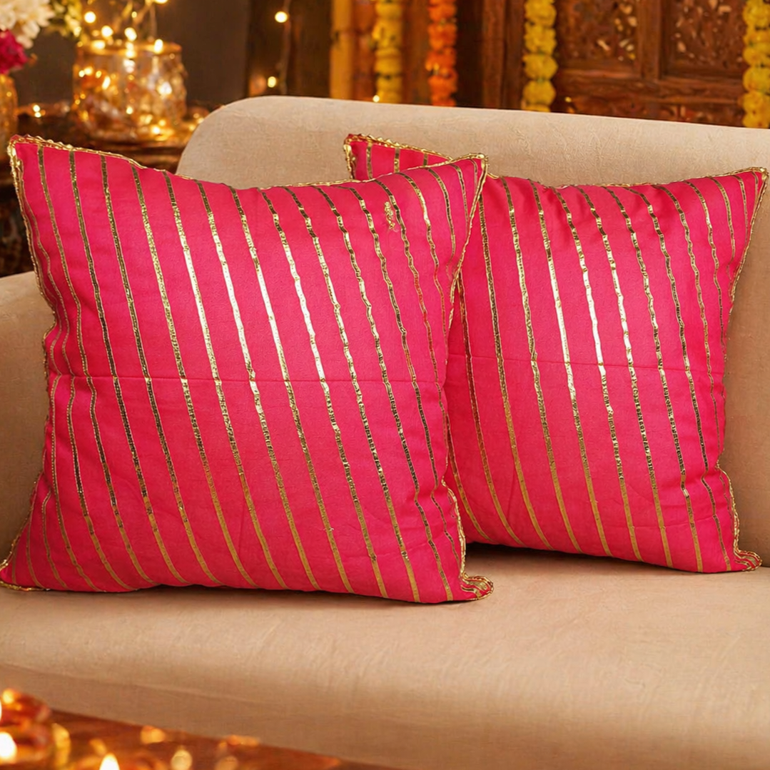 Premium Pink Gold Stripe Cushion Covers Set of 2