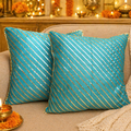 Teal Blue & Gold Festive Cushion Covers Set of 2