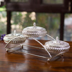Elegant 3-Tier German Silver Serving Set – Luxury Dry Fruit & Sweet Platter