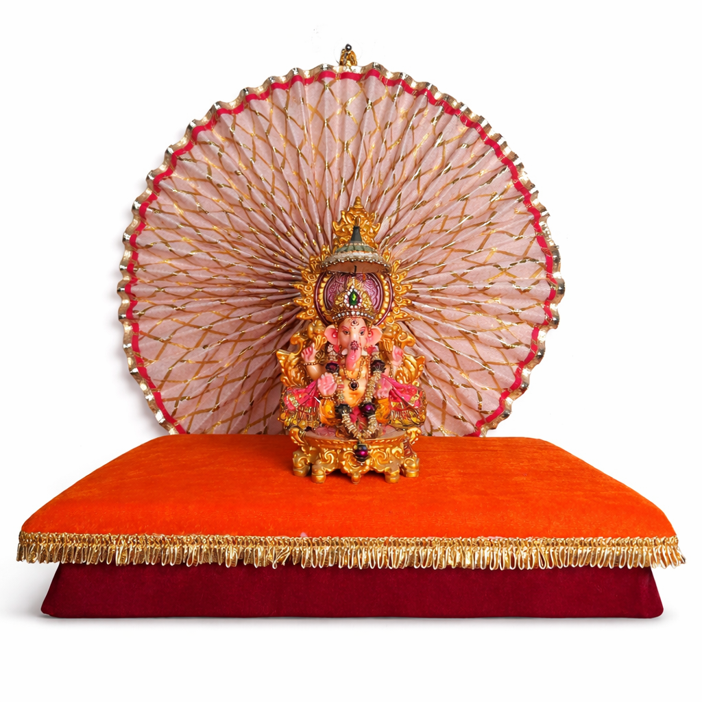 Premium Circular Ganpati Pink Gota Backdrop Aura Fan