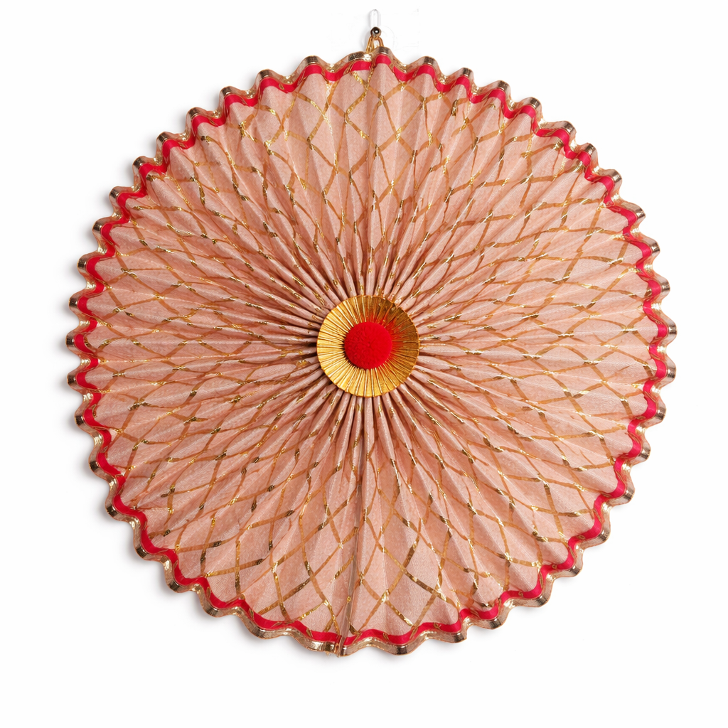 Premium Circular Ganpati Pink Gota Backdrop Aura Fan