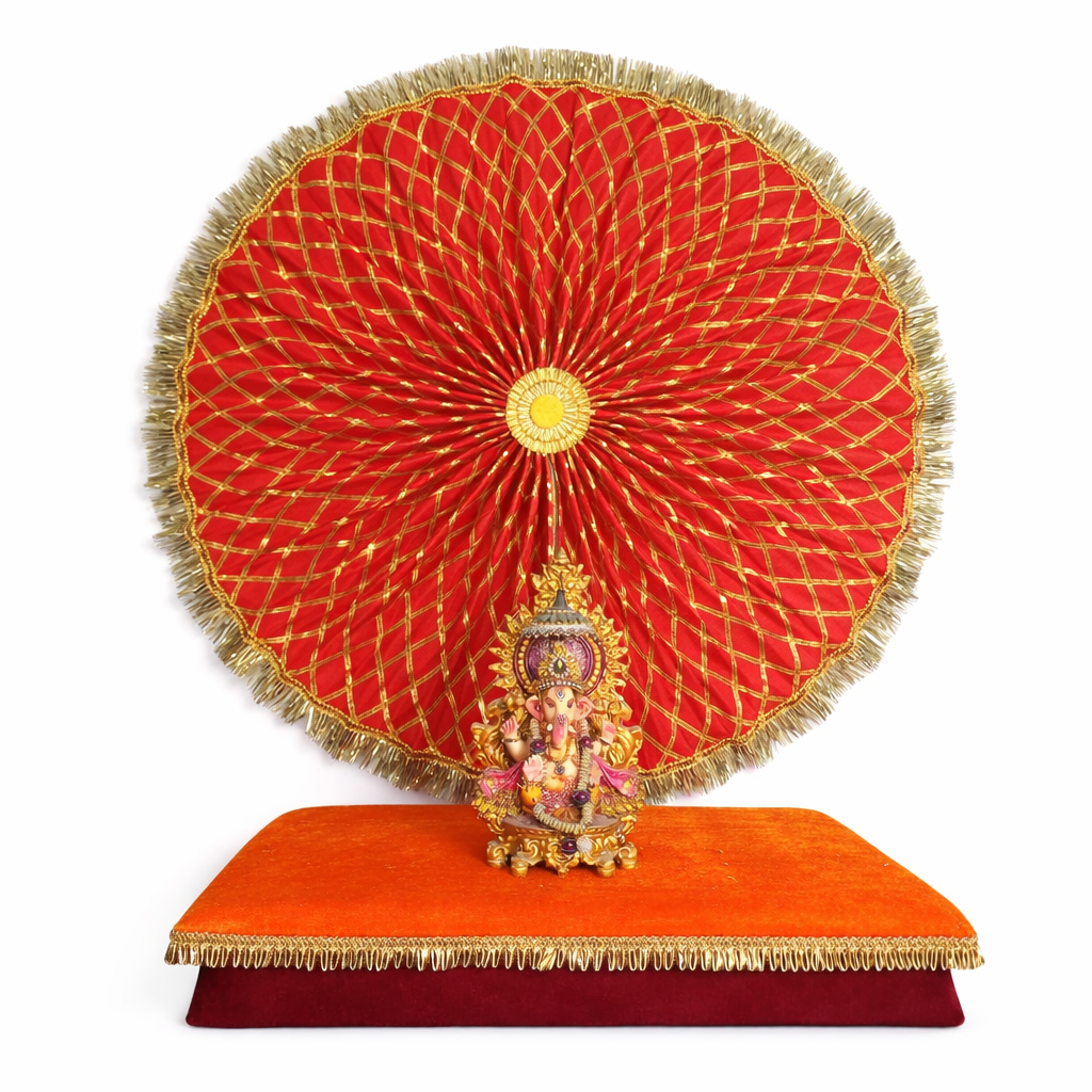 Red Gold Ganesh Chaturthi Backdrop Fan