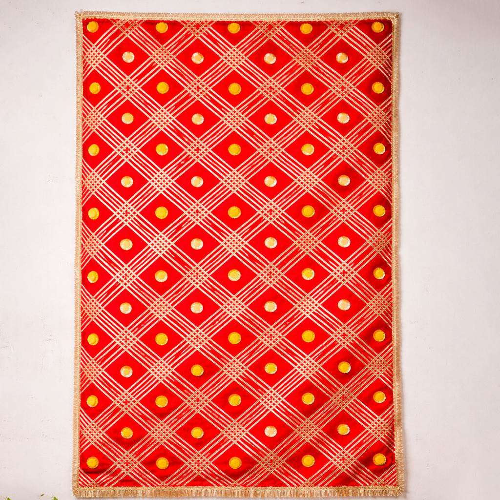 Premium Red Printed Pooja Backdrop | Mandir Decoration Cloth
