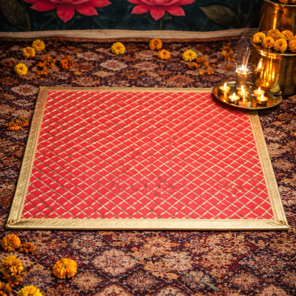 Premium Red Pooja Aasan Cloth | Mandir Chowki Mat