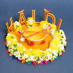 Handcrafted Wedding Haldi Thali Set – Vibrant Yellow Floral Platter for Marriage Rituals & Gifting