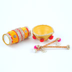 Handcrafted Wedding Haldi Thali Set – Vibrant Yellow Floral Platter for Marriage Rituals & Gifting