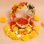 Handcrafted Royal Floral Wedding Haldi Thali – Artisanal Arch Design for Traditional Marriage Rituals