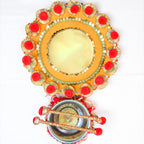 Handcrafted Royal Gota Patti Haldi Thali Set – Artisanal Yellow & Pink Ritual Platter for Wedding Ceremonies