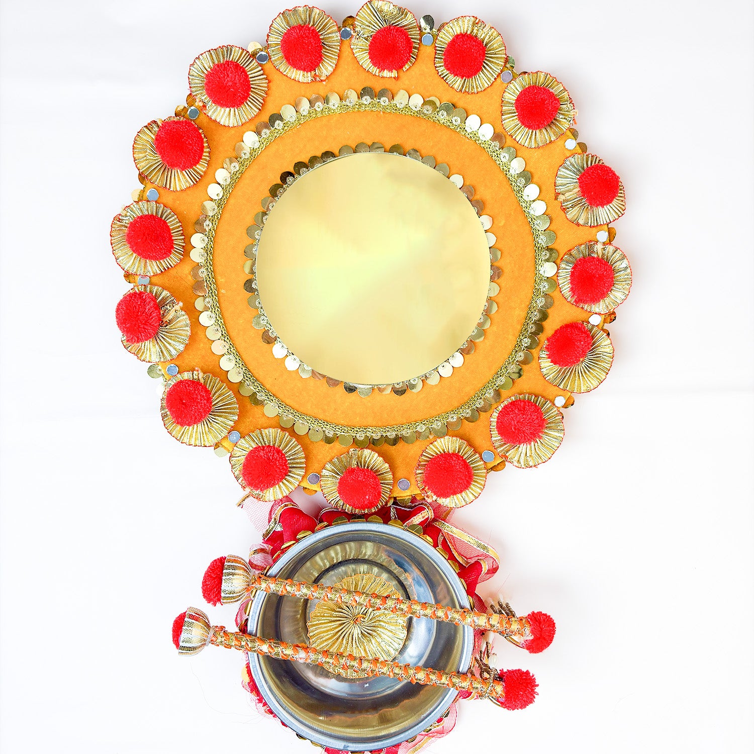 Handcrafted Royal Gota Patti Haldi Thali Set – Artisanal Yellow & Pink Ritual Platter for Wedding Ceremonies