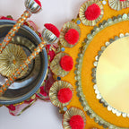 Handcrafted Royal Gota Patti Haldi Thali Set – Artisanal Yellow & Pink Ritual Platter for Wedding Ceremonies