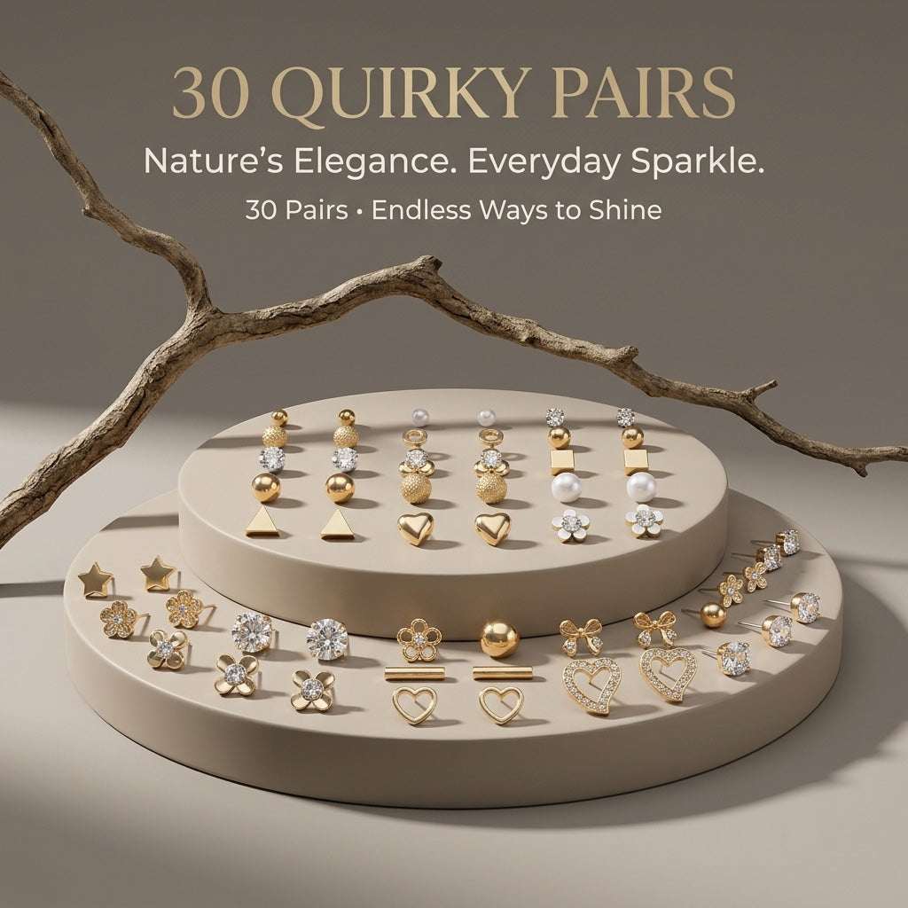 Desert Luxe Collection – 30 Quirky Pairs Stud & Hoop Earring Set