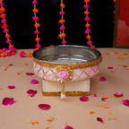 Exquisite Pink Floral Karwa Chauth Thali Set – Traditional Handcrafted Pooja Kit