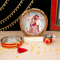Karwa Chauth Thali Set with Customized Couple Photo | Designer Karvachauth Pooja Thali, & Channi