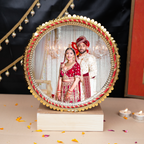 Karwa Chauth Thali Set with Customized Couple Photo | Designer Karvachauth Pooja Thali, & Channi