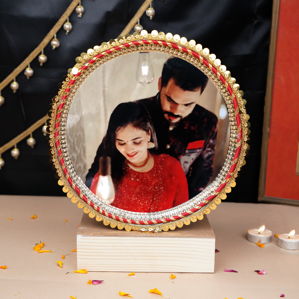 Karwa Chauth Personalized Photo Thali Set | Designer Karvachauth Pooja Thali, & Channi