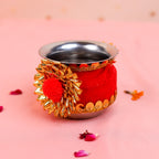 Personalized Karwa Chauth Thali Set with Couple Photo & Red Chunni | Designer Karvachauth Pooja Thali, Channi & Diya