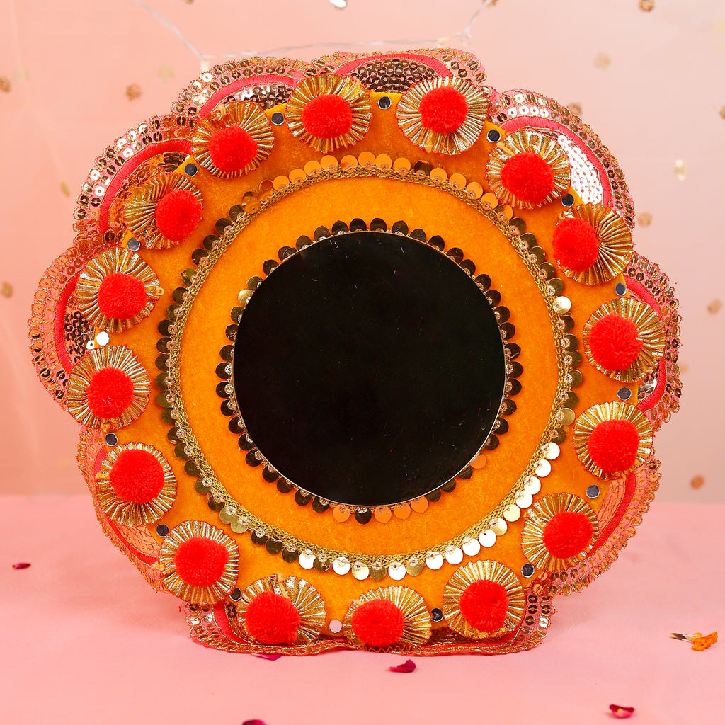 Handcrafted Karwa Chauth Thali Set | Traditional Karwachauth Puja Thali with Chalni & Kalash